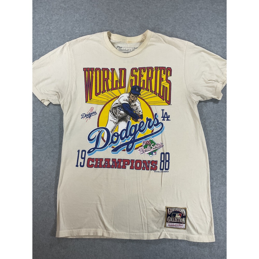 Mitchell & Ness LA Dodgers 1988 World Series Champions T-Shirt Mens M Cream 2619